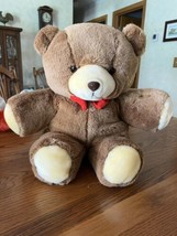 vtg Gerber TLC Tender Loving Care 19&quot; Plush Teddy Bear Tan brown w Red Bow - $29.65