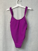 XHILARATION - Juniors&#39; Ribbed Ruffle Shoulder One Piece Swimsuit- Size M - £4.65 GBP