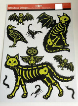 Halloween Skeleton 9 Pieces Window Film Static Clings Bat Bird Cat Owl Scorpion  - £14.23 GBP