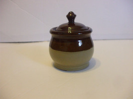 Shabby Chic Glass Sugar Container With Lid 5 Inches Tall Brown Beige Hol... - $9.90