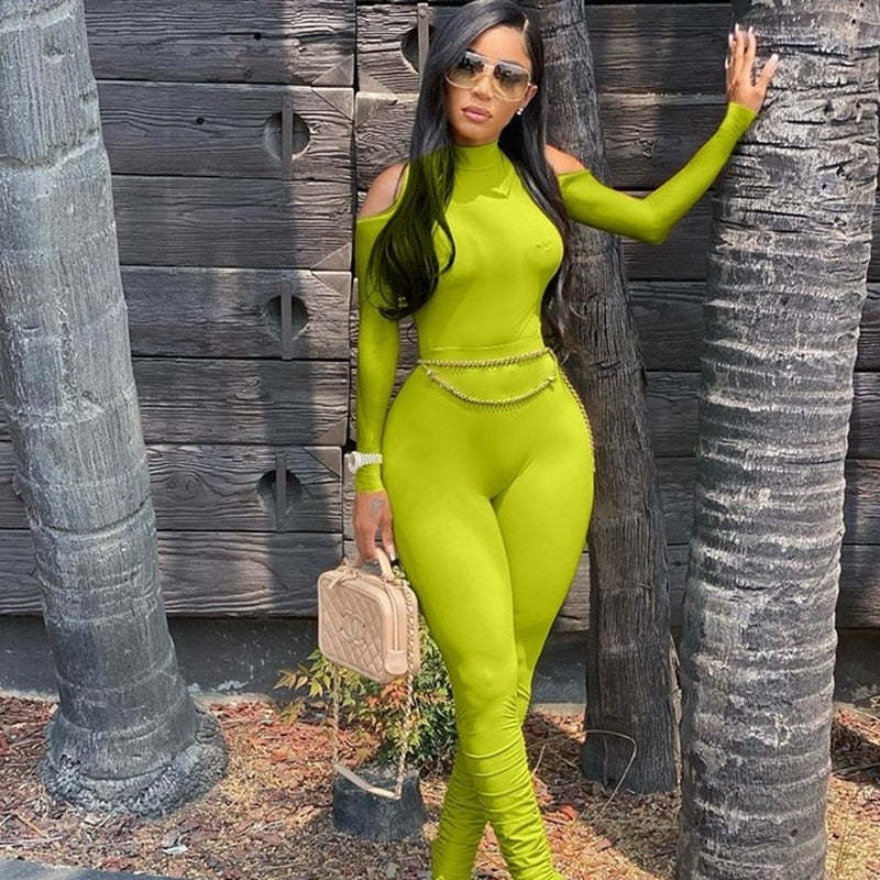 Long Sleeve Stacked One Piece Bandage Bodycon Jumpsuit Item image 3
