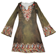 XS- Shein Olive Green Flowers &amp; Butterflies Tye Dye L/S Slimming Dress 2... - £11.05 GBP