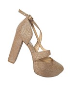 Guess Womens Beige Glitter Platform Block Heel Shoes Size 9 M Wedding Party - £21.13 GBP