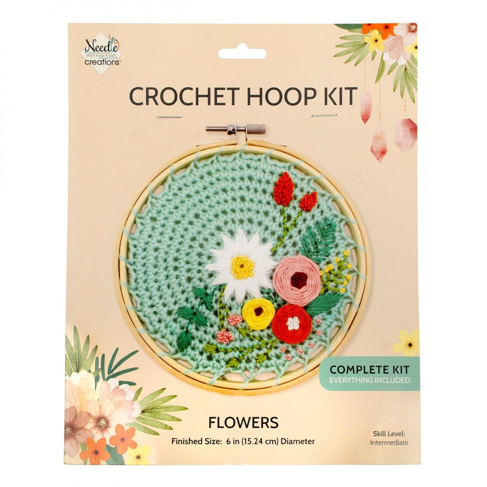 Needle Creations Blue Flowers 6 Inch Crochet Hoop Kit - £5.73 GBP