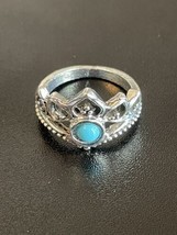 Turquoise Stone Silver Plated Crown Woman Girl Ring Size 5.5 - £5.41 GBP