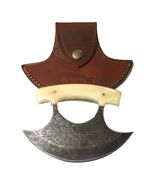 Bone Handle Ulu Knife Damascus RainDrop Blade w/ Genuine Quality Leather... - $69.18