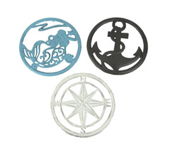 Set of 3 Cast Iron Nautical Design Kitchen Trivets Decorative Wall Hangings - £31.57 GBP