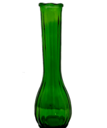 Vintage Emerald Green Ribbed Glass Bud Vase With Scalloped Rim 8.5&quot; Tall... - €10,29 EUR
