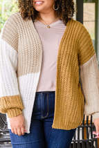 White Color Block Knitted Open Front Plus Size Cardigan - £20.90 GBP+