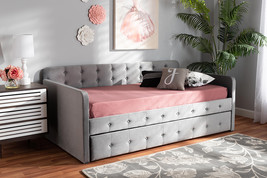 Avery Gray Velvet Fabric Button Tufted Twin Size Daybed w/Trundle - $12,221.82 MXN