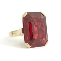 Vintage 1960&#39;s Red Gemstone Cocktail Ring 12K Yellow Gold, 9.31 Gr - $995.00