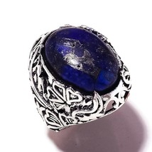 Lapis Lazuli Gemstone 925 Silver Overlay Handmade Antique Engraving Ring US-4.5 - £13.33 GBP