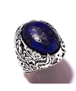 Lapis Lazuli Gemstone 925 Silver Overlay Handmade Antique Engraving Ring... - $23.18 CAD
