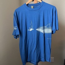 Vintage 90&#39;s Shark Scuba T-Shirt Ocean Blue XL Short Sleeve Franks Dive ... - £23.32 GBP