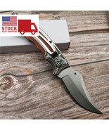 8” Manual Folding Knife Wood Handle EDC Survival Pocket Blade Belt Clip ... - £14.87 GBP