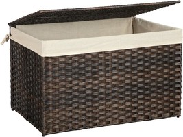 Storage Basket With Lid, Rattan-Style Storage Trunk With Cotton, By Songmics - £80.49 GBP