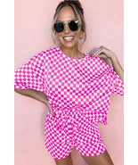 Rose Checkered Top and Short Casual 2pcs Set - $375.23 MXN