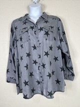 Torrid Womens Plus Size 3 (3X) Gray Star Pocket Button-Up Shirt Long Sleeve - $21.60