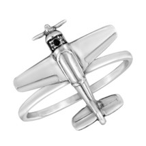 Sky High Adventure Propeller Plane Sterling Silver Band Ring-7 - £17.38 GBP