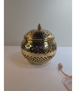 Brass Decorative CONTAINER Bowl With  Pineapple Top Lid Cut Out Vintage ... - $338.70 MXN