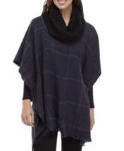 Houndstooth Blue Black Poncho With Knit Collar One Size New With Tags - £19.57 GBP