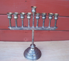 Large Silver Plated Menorah 9 Candle Hanukkah Holder Judaica Vintage 13&quot;... - £56.42 GBP