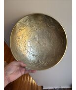 Vintage Chinese Etched Brass Shallow 10" Bowl w/ Dragons Sun Moon Good F... - $22.00