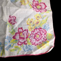 VTG Hanky Handkerchief White Linen with Yellow Blue Pink Flowers 11” Wedding - £8.28 GBP