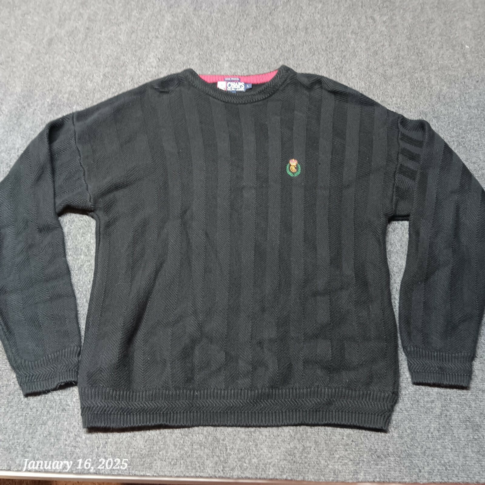 Chaps Ralph Lauren Sweater Men Large Black Hand Framed Cotton Knit - $19.33
