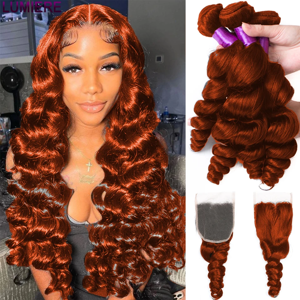 Lumiere Orange Ginger Color Loose Wave 100% Remy 10&quot;-28&quot; 3/4 Human Hair ... - £346.28 GBP