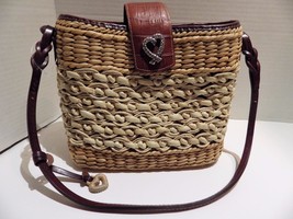 Brighton Woven Raffia and Leather Bucket Bag Tote Shoulder Bag - £19.75 GBP