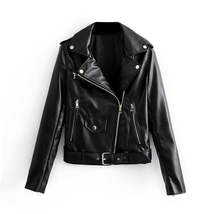 Pu Leather Bomber Jacket With Belt Women Irregular - £26.61 GBP