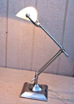 Banker&#39;s Desk Table Lamp Frosted White Glass Shade Brushed Nickel Finish - £62.55 GBP