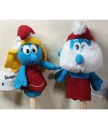 2 Smurf Finger Puppets Plush Toy Smurfette &amp; Papa 2010 Macys 4 Inch See Set - $168.92 MXN