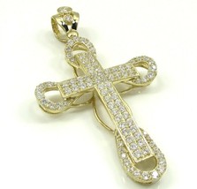 Designer Cross Pendant 1.40Ct Round Cut Real Moissanite 14K Yellow Gold Plated - £121.35 GBP