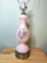 Pink Satin Glass Lamp With Moriage And Roses 20” Tall - £44.85 GBP