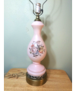 Pink Satin Glass Lamp With Moriage And Roses 20” Tall - $60.00