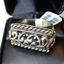 Rectangular Large 925 Sterling Silver Ring Size 8. 19.5 G - £51.89 GBP