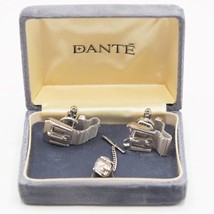 Mens Dante Silver Tone Chain Cufflink Tie Tack Set - £26.89 GBP