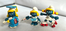 Smurfette Vintage Figures,3 characters Schleich Peyo Diploma,Nurse,roller skates - £14.17 GBP