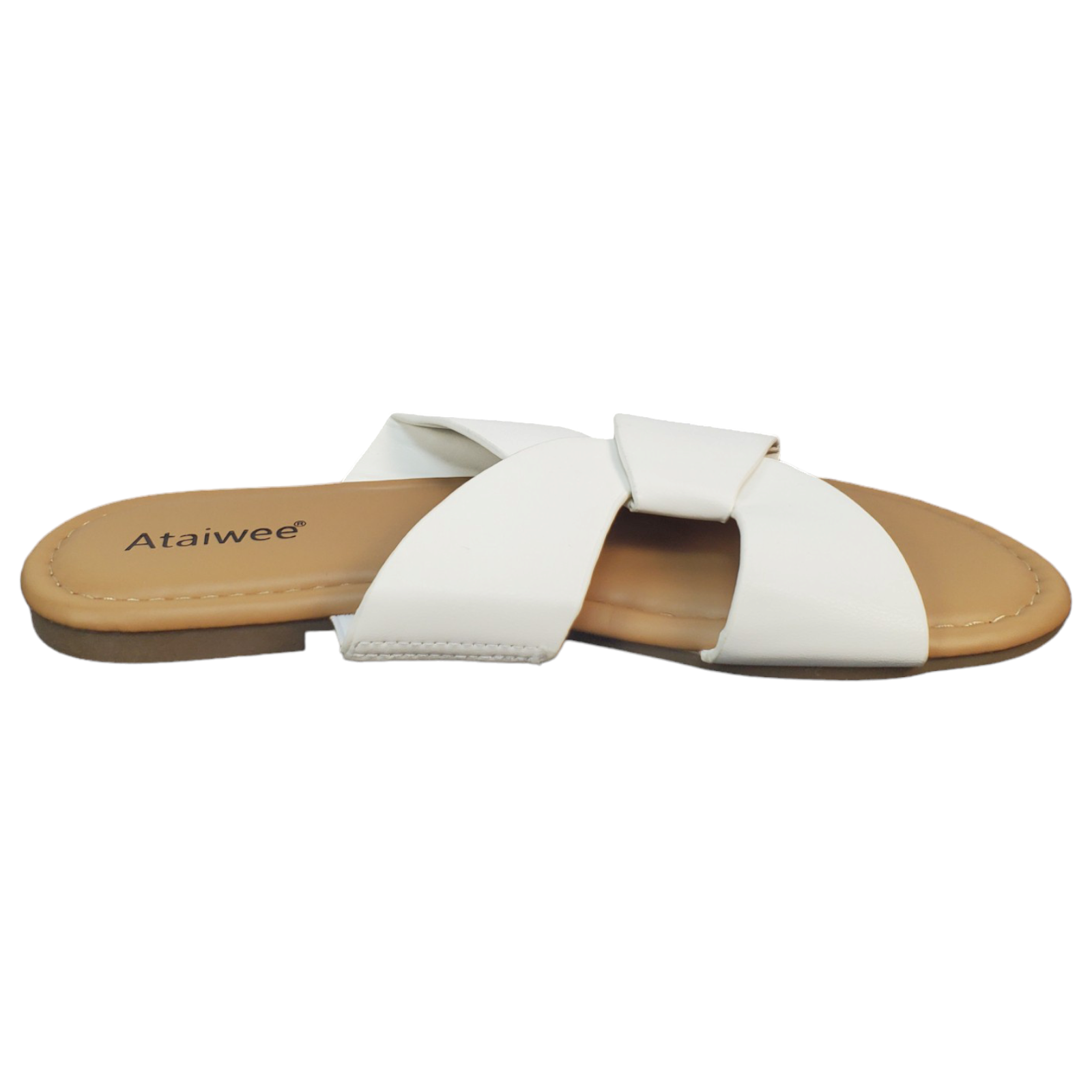 Ataiwee Flat Slides Sandals Tan White Casual Open Toe Summer Womens Size 7 - $9.39