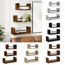 Industrial Wooden 3 Piece Wall Mounted Shelf Set Shelving Rack Unit With Bars - £27.70 GBP+