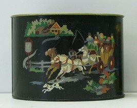 Vintage Paint By Number PBN Metal Desk Letter Caddy Tin Horses Carriage Country - $11.26