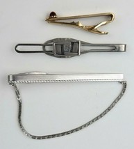 Vintage Set of 3 Tie Clip Clasp Bar w/Chain - Swank, Hickok, Solid Monel - £18.98 GBP