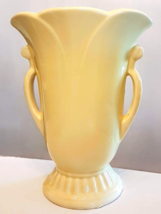 Yellow Tulip Vase 10&quot; MCM Vintage Pottery Urn Side Handles White Clay Camark? - £29.54 GBP