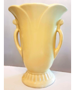 Yellow Tulip Vase 10&quot; MCM Vintage Pottery Urn Side Handles White Clay Ca... - £31.23 GBP