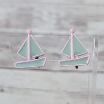 Vintage Clip On Earrings Large Sailboats Pastel Tone Retro - £11.20 GBP