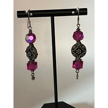 Vintage sterling silver and rose glass earrings 2 1/2" - $31.88
