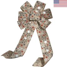 Large Patriotic Faux Burlap Wreath Bow - 10" Wide, 18" Long Tails, Wired... - $13.23
