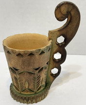Rare Handmade Hand Carved Cup with Unique Handle 2.25&quot; Cup 3.75&quot; with Ha... - £47.94 GBP